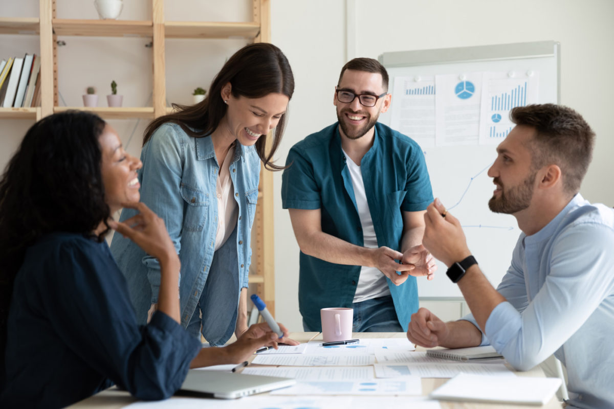 Colleagues in a business meeting in an office